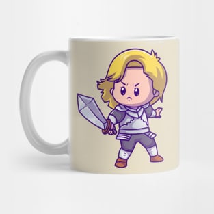 Cute Girl Knight With Sword Cartoon Mug